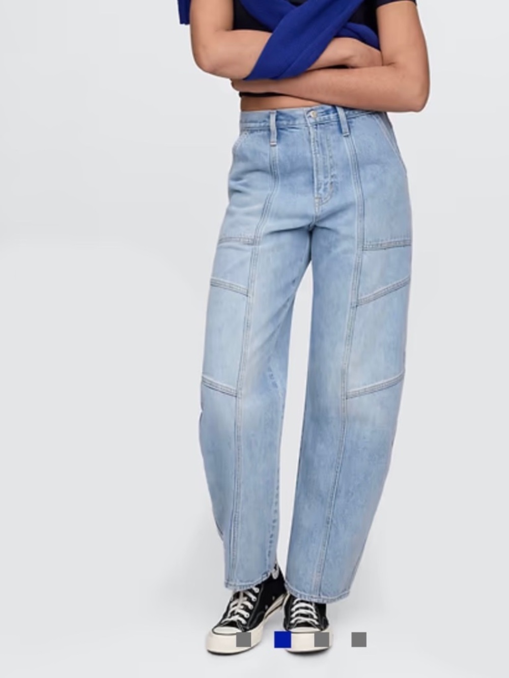 GAP HI-RISE BARREL LEG JEAN LIGHT WASH SEEAMED UTILITY POCKET SZ 16R OR 33
